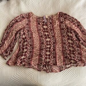 Anthropologie Alga 3/4-Sleeve Bohemian Pink and Beige Floral Blouse